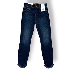 NWT 7 For All Mankind The Ankle Skinny Midrise Scallop Fray Hem Dark Wash Sz 24